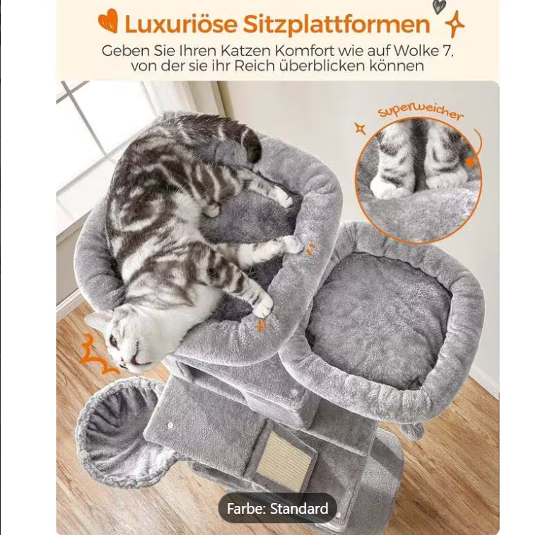 FEANDREA Kratzbaum XXL Katzenbaum Mehrstöckig Hellgrau