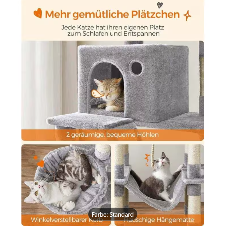 FEANDREA Kratzbaum XXL Katzenbaum Mehrstöckig Hellgrau