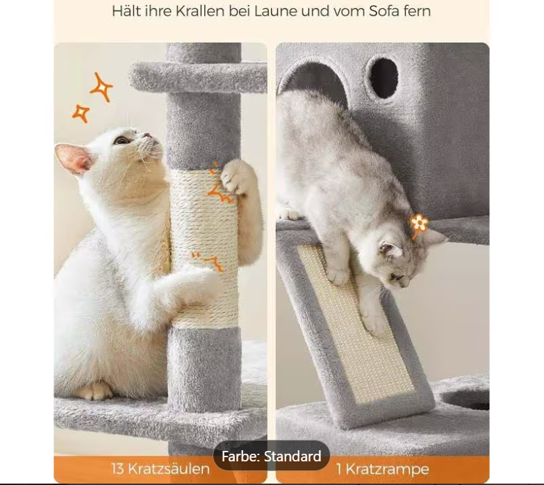 FEANDREA Kratzbaum XXL Katzenbaum Mehrstöckig Hellgrau