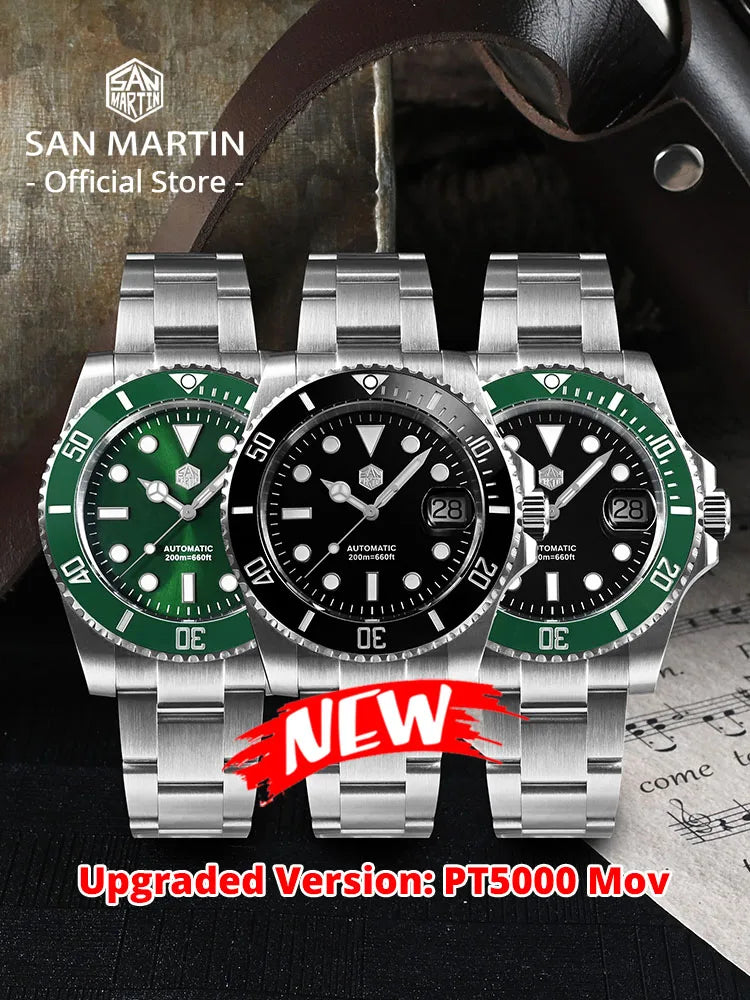 San Martin Taucheruhr 40mm - Automatik Mechanische Herrenuhr, Saphirglas, 200m Wasserdicht