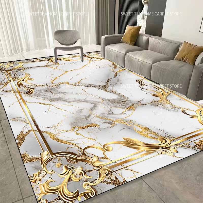 Luxus Teppich mit modernem Goldrahmen - Waschbar für Wohnzimmer und Schlafzimmer