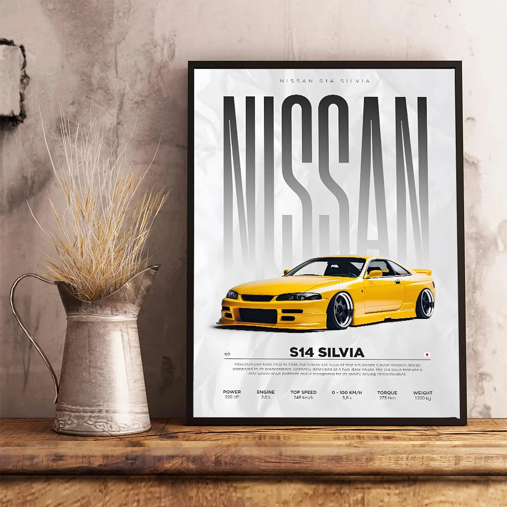 Berühmte Autos Poster - S14 F430 SF90 AMG GT R34 F40 Leinwand Wandkunst für Wohnzimmer