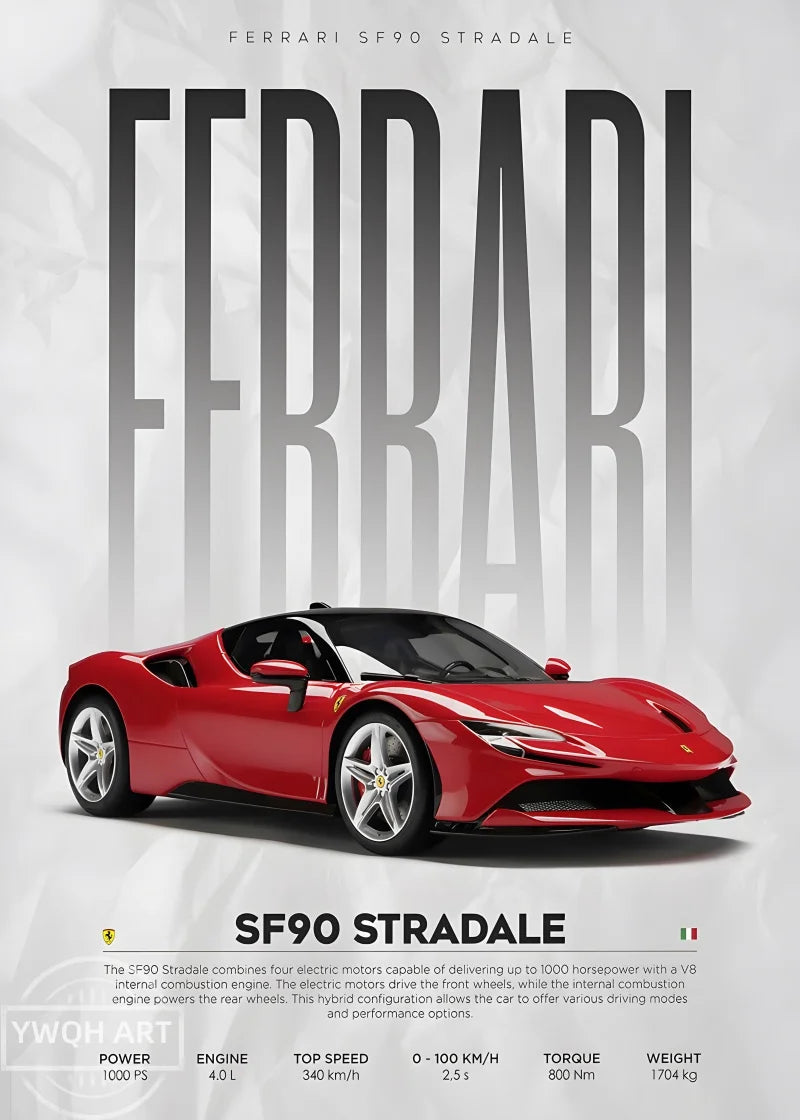 Berühmte Autos Poster - S14 F430 SF90 AMG GT R34 F40 Leinwand Wandkunst für Wohnzimmer