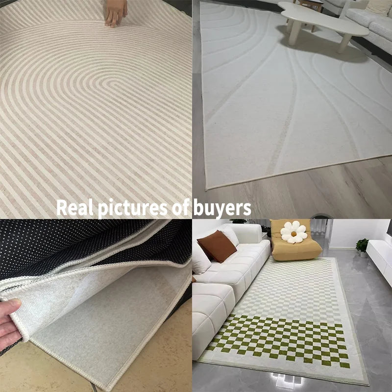 Beige Wohnzimmer Teppich - Moderner Sofa-Teppich rutschfest für Schlafzimmer