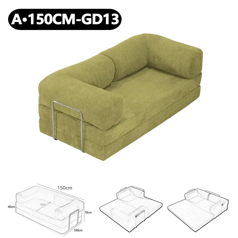 150cm Modern Style Air Compression Fabric Flannel Deformable Modular Couch for Living Room Sectional Composable Teddy Sofa Bed