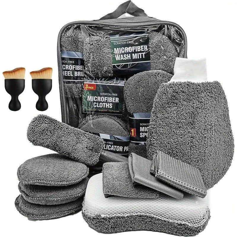11-teiliges Mikrofaser Auto-Reinigungsset - Reifenbürste, Kratzerentferner & Detailing-Schwämme