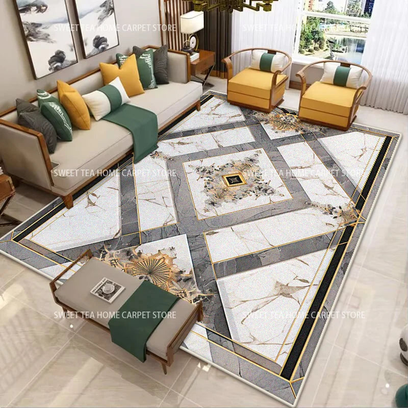 Luxus Teppich mit modernem Goldrahmen - Waschbar für Wohnzimmer und Schlafzimmer