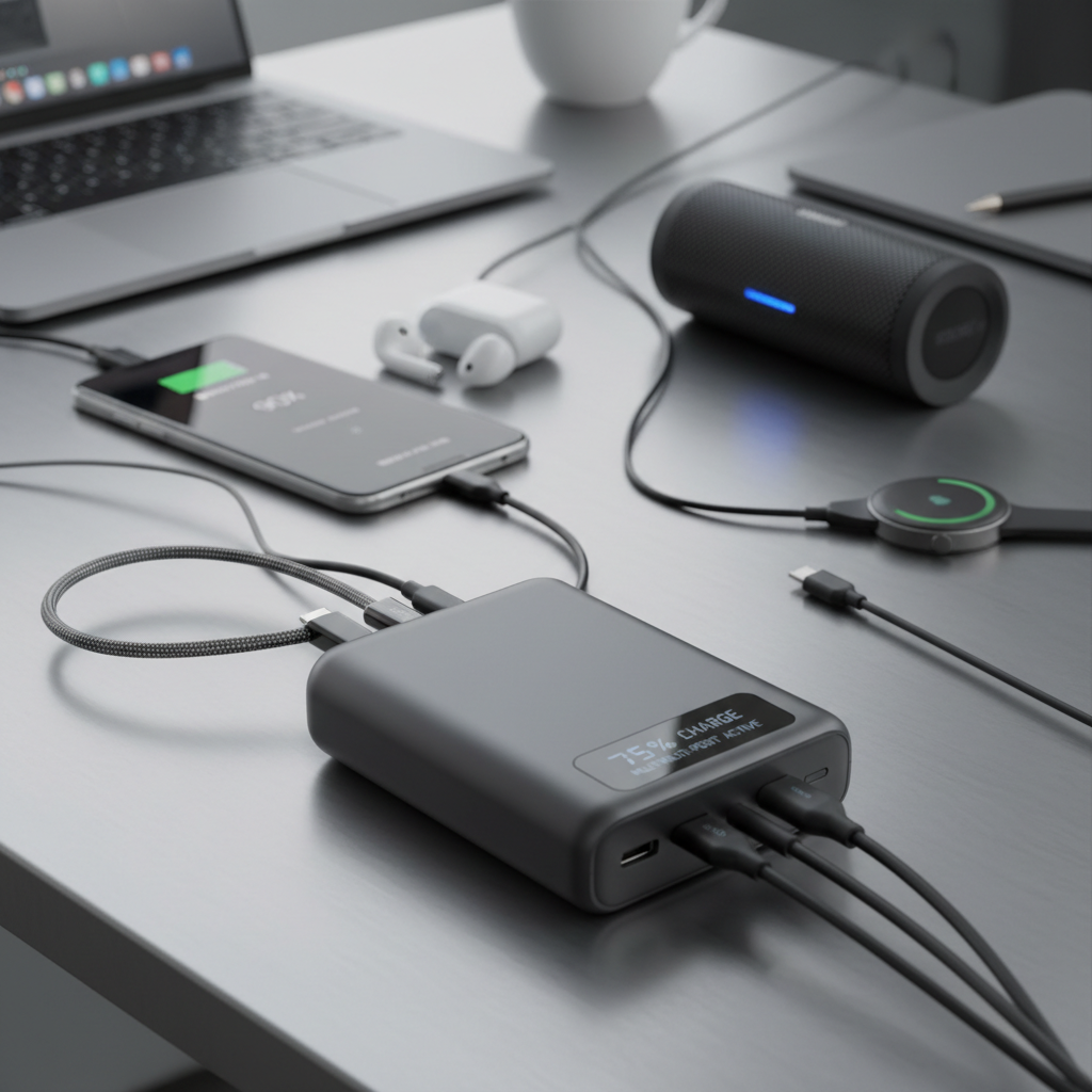 Powerbank 20000mAh - Schnellladung USB-C & 3 Ausgänge