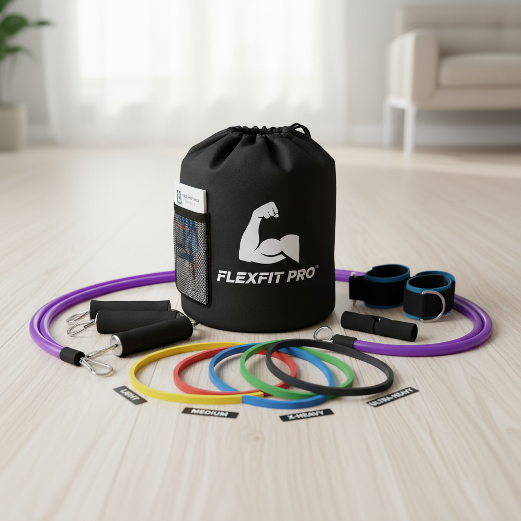 Fitness Widerstandsbänder Set - 5 Stärken mit Zubehör